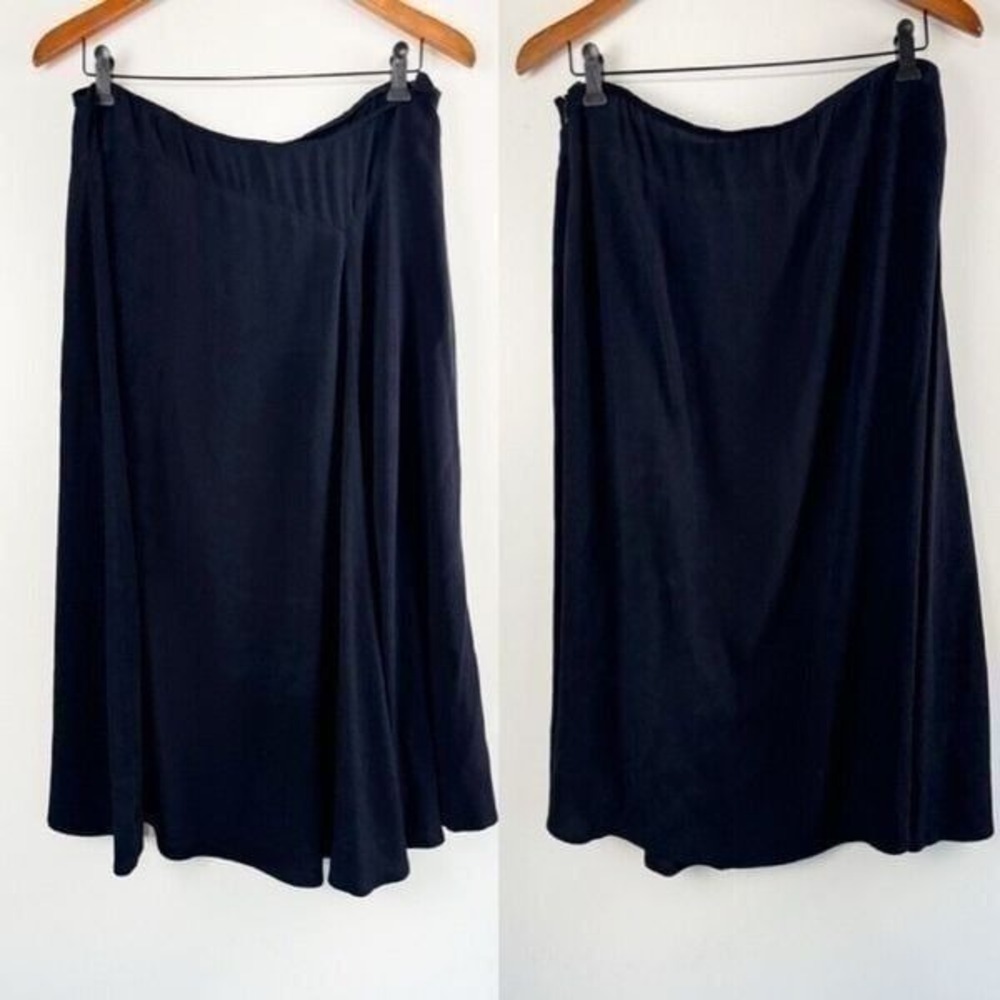 Eileen Fisher Rayon Asymmetric Minimalist Skirt Navy Blue Size Medium Midi